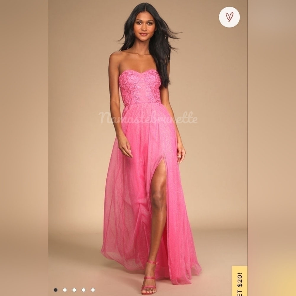 NWT Midnight Dreamer Pink Embroidered Strapless Maxi Dress